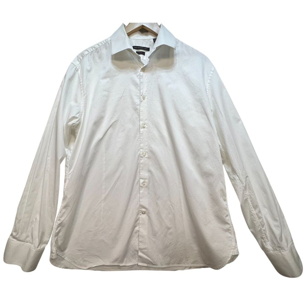 John Varvatos Men's Slim Fit Button Up Shirt Long Sleeve Size 16.5 White Solid